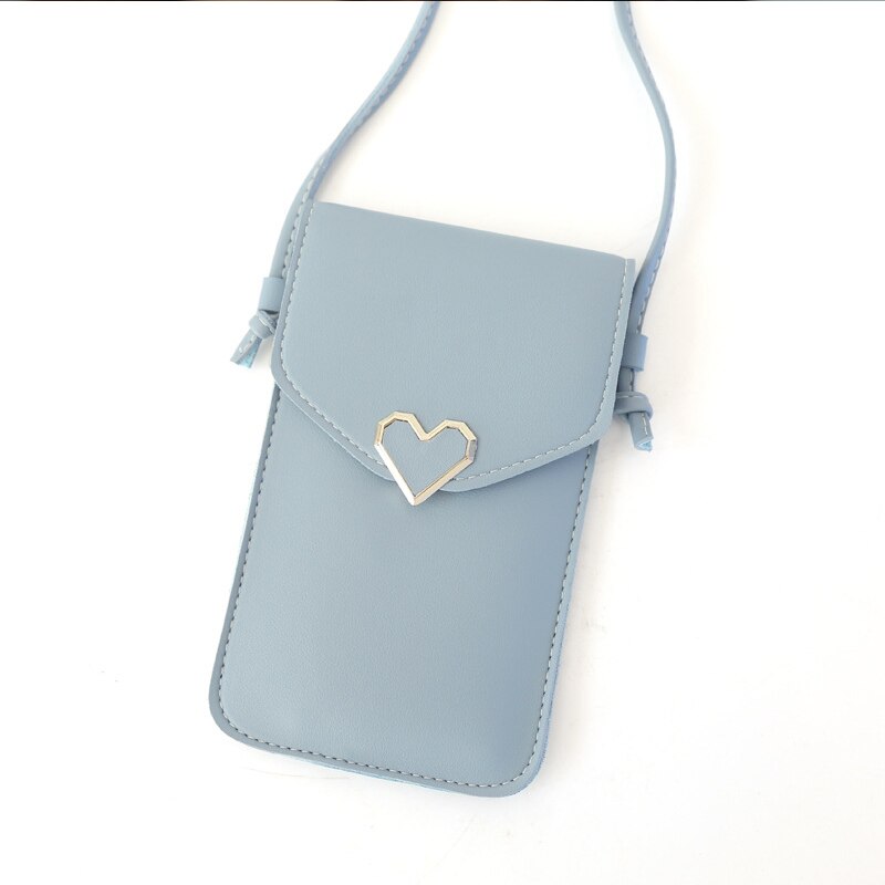 Frauen Touchscreen praktisch Geldbörse transparent Einfache Tasche Herz bilden Schnalle Brieftaschen PU Leder Schulter Licht Handtaschen: grau blau