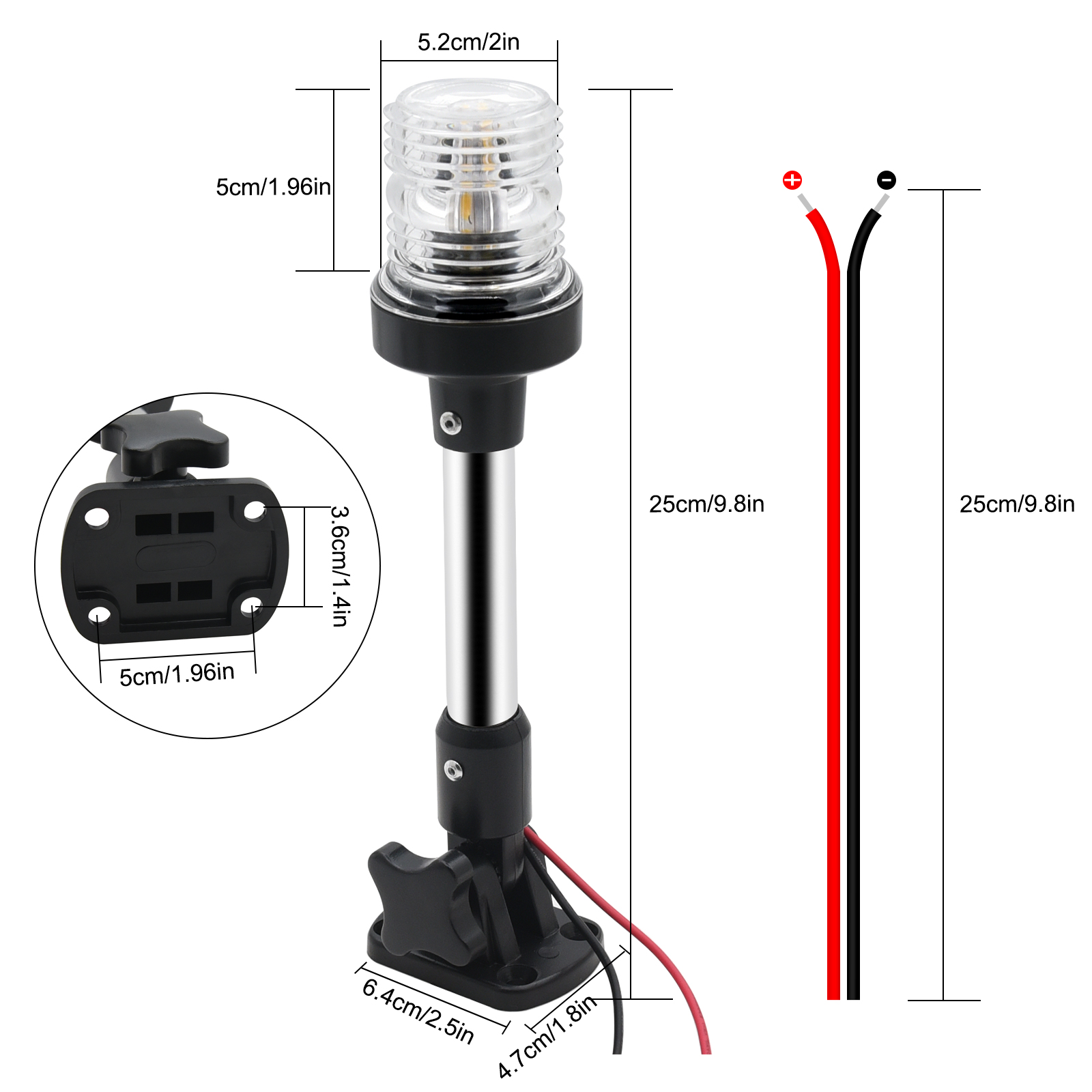 Fold Down 360 Degree LED Boat Navigation Light for Yacht Marine Anchor Light 12~24 V Sailing Signal Light Boat Accessories: Dark Grey