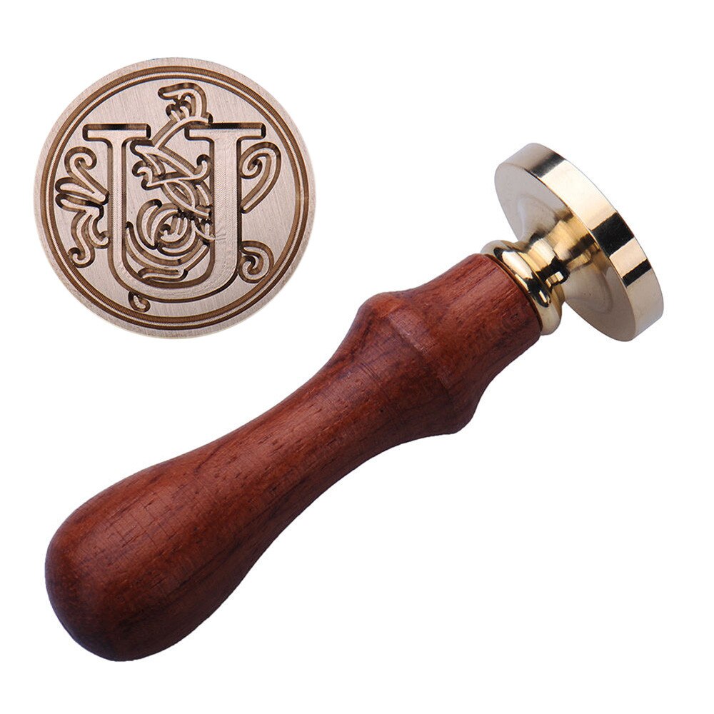 Retro timbro di legno classico 24 lettera A-Z alfabeto iniziale sigillo di cera sigillo timbro antico sigillo Post decorativo antico timbro regali: U