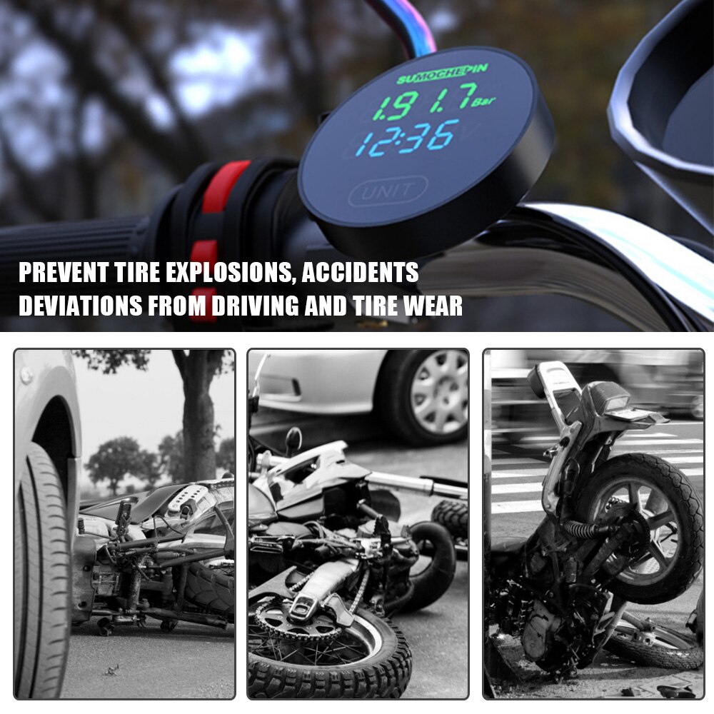 TPMS Motorcycle Tire Pressure Monitoring System With 2 External Sensors LCD Digital Display Waterproof Tyre Gauge