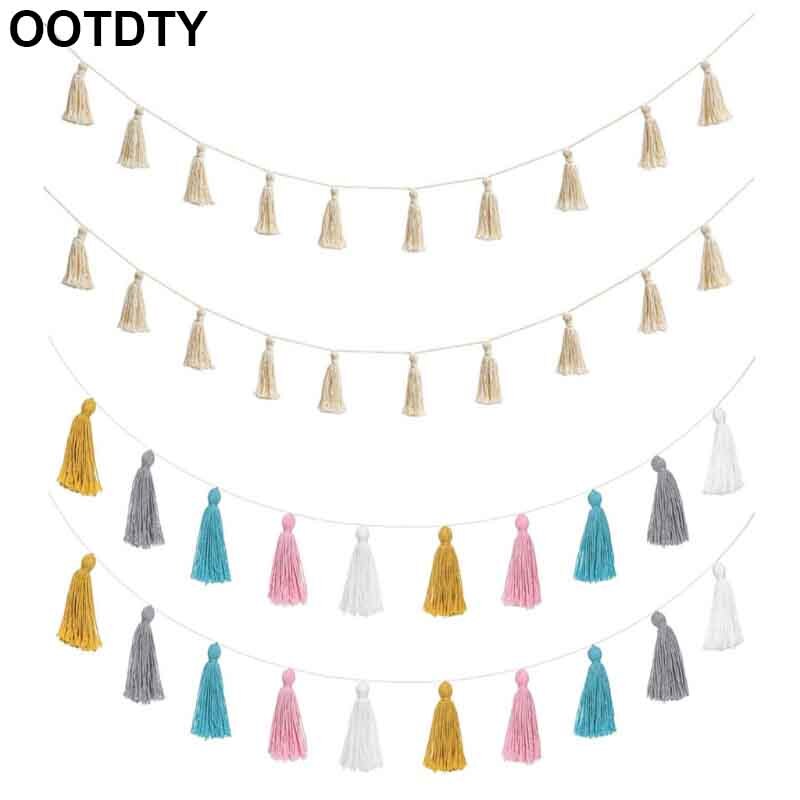 2Pcs/Set Cotton Tassel Garland Pastel Banner Colorful Party Backdrop Decorative Wall Hanging Decorations