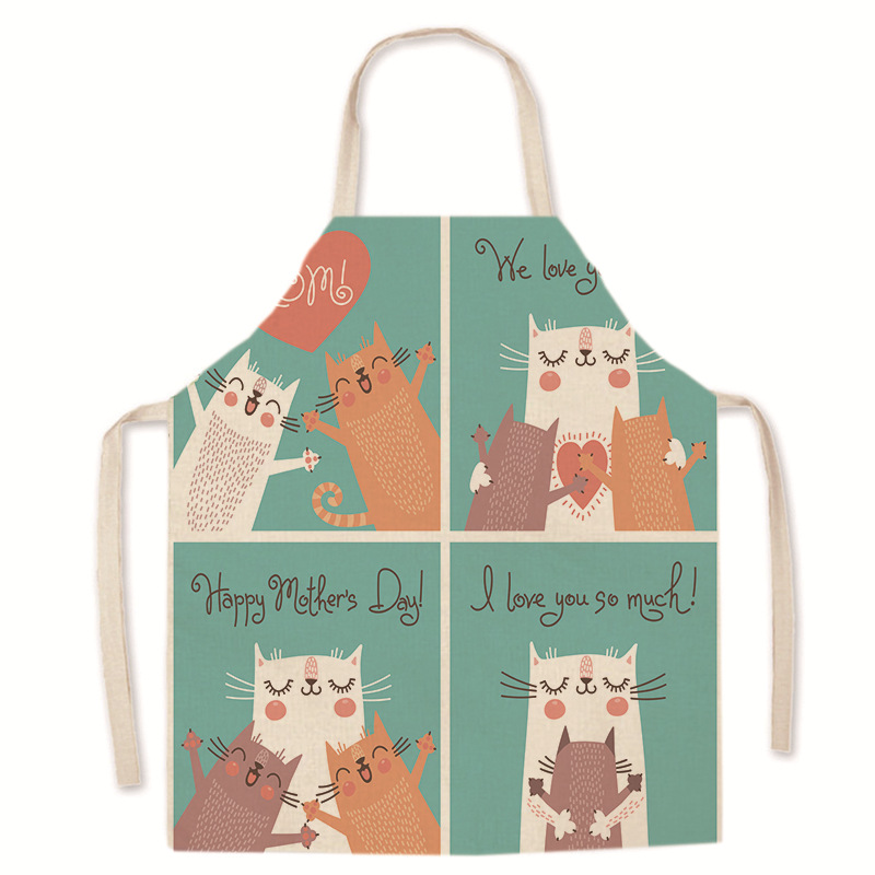 grembiule cucina donna grembiule cucina bambina Cartone animato genitore-figlio gatto stampa modello grembiule di lino cucina di casa cottura grembiule antivegetativo repellente per olio forniture per lavori domestici: YELLOW / 68x55cm adultsize
