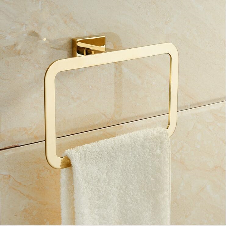 Moderne håndkleringer i rent gull håndkleholder i rustfritt stål firkantet veggmontert håndklekrok baderomstilbehør hjemmedekorasjon