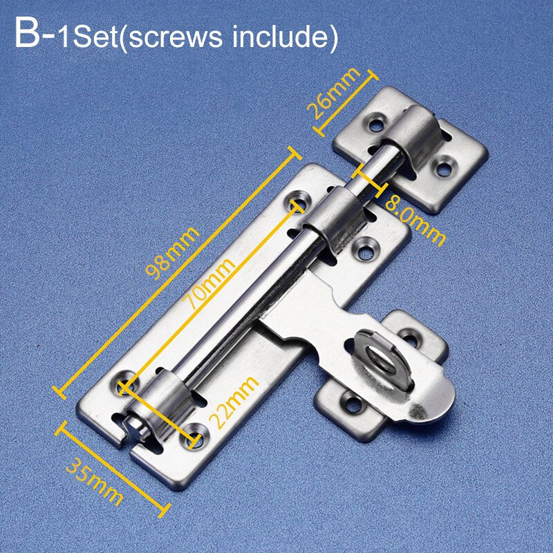 4/6/8 inch Long Silver Stainless Steel Door Bolts Latch Solid Sliding Bolt Latch Staple Gate Safety Lock Door Hardware Furniture