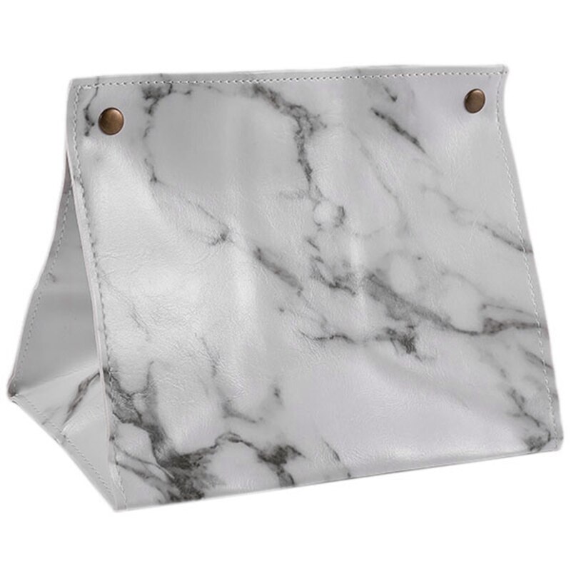 Marmeren patroon tissuebox pu leer thuis auto servet papieren container papieren handdoek servettenhoes zakje woondecoratie—wit