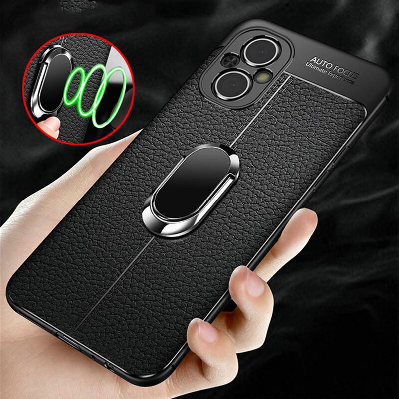 Lederen Textuur Case Voor Oppo Reno 7Z Case Soft Tpu Metalen Ring Case Voor Oppo Reno7 Z 5G Telefoon case