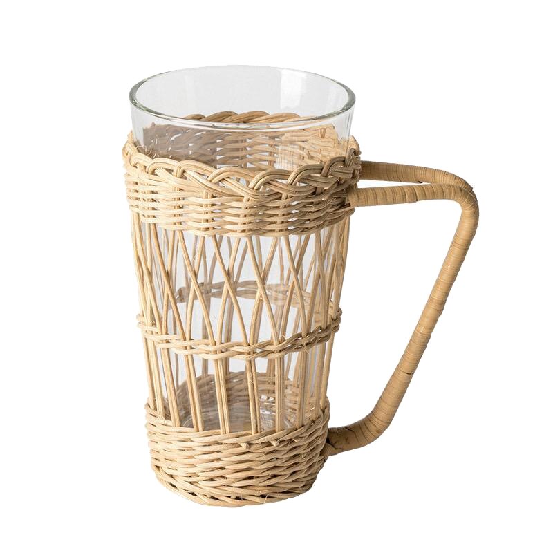 Wykonany ręcznie Rattan koreańska retro kreatywny kubek pleciony czajnik uchwyt, aby wysłać szklany kubek na wodę dekoracji stołu
