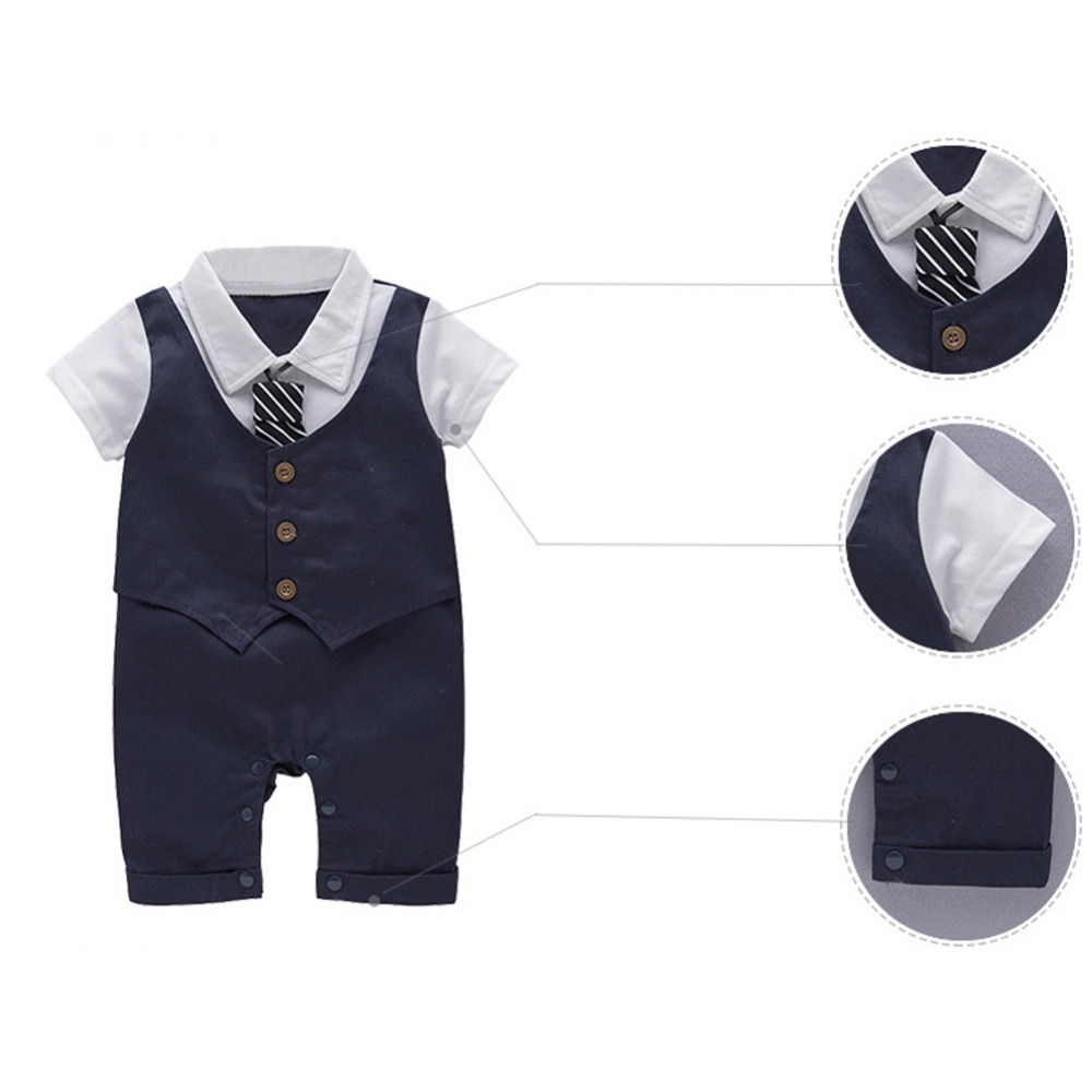 Dla niemowląt chłopcy romper formalne impreza pan kombinezon z kokardą krawat kapelusz