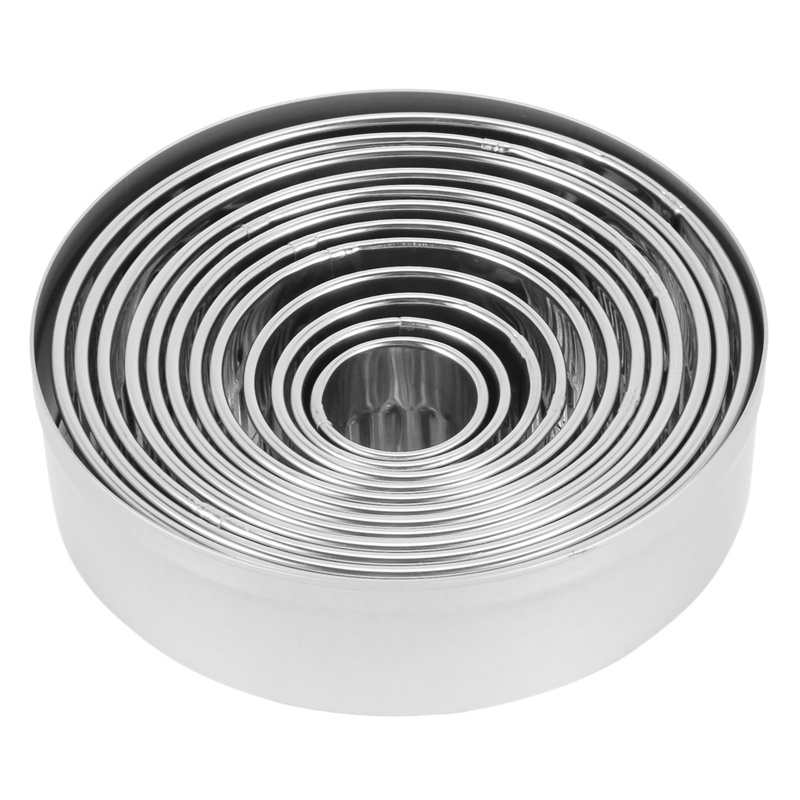 Stainless Steel Fluted Edge Round Cookie Biscuit Cutter Set 12 Pieces Graduated Ring Sizes