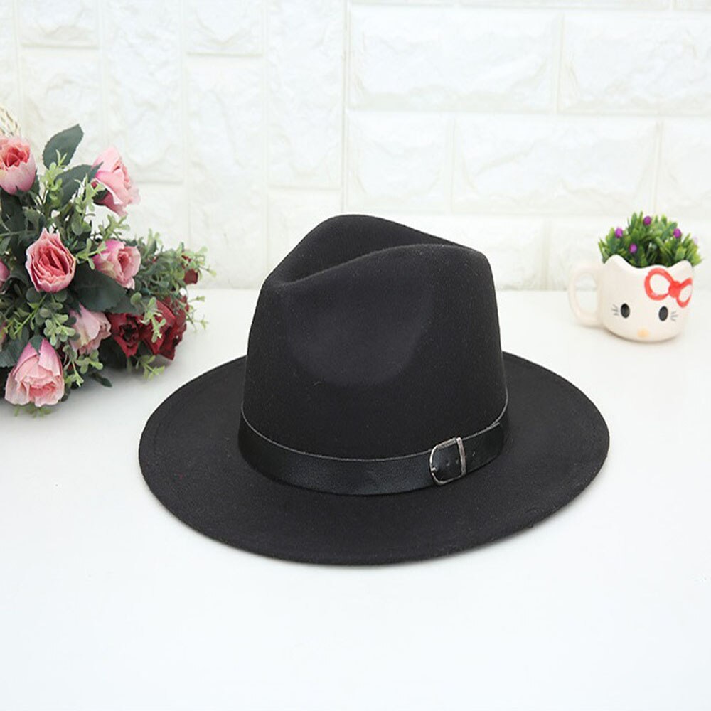Classic British Fedora Hat Men Women Imitation Woolen Winter Felt Hats Black Wine Red Blue Jazz Hat Chapeau: Black