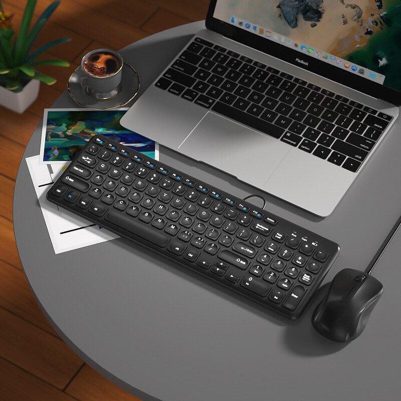 EAOR 96-key Slim Wireless Keyboard 2.4G Silent Keyboard Mouse Combo Cute Wireless Office Keyboard Mouse Kit for Laptop Desktop: Black Set Wired