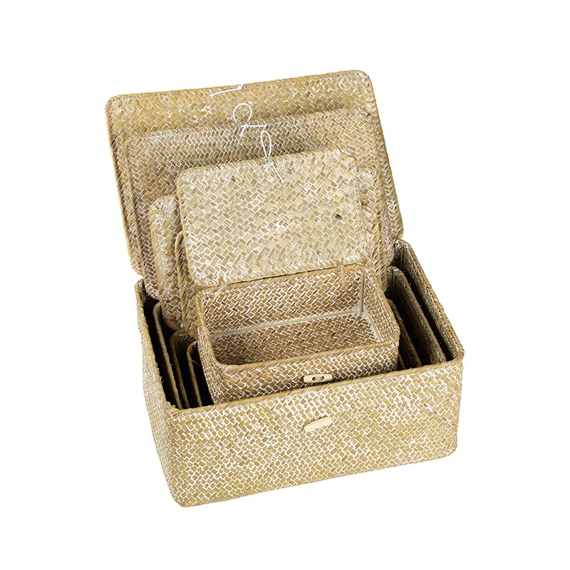 Rattan Woven Storage Baskets Nordic Wicker Laundry Basket Rectangular Box with Lid Sundries Organizer Home Storage Container
