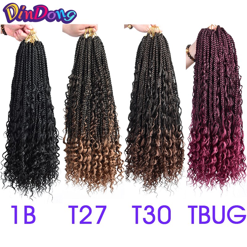 DinDong Box warkocze z kręconymi włosami syntetyczne włosy plecione zapleciony doczep do włosów 18 cali Messy Knotless czeski bogini Box Braid B