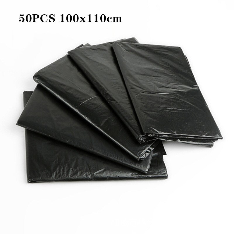 50 Pcs Big Capacity Trash Bag Heavy Duty Thickened Extra Large Commercial Waste Trash Garbage Bag Black Hotel Market Trash Bags: 100X110
