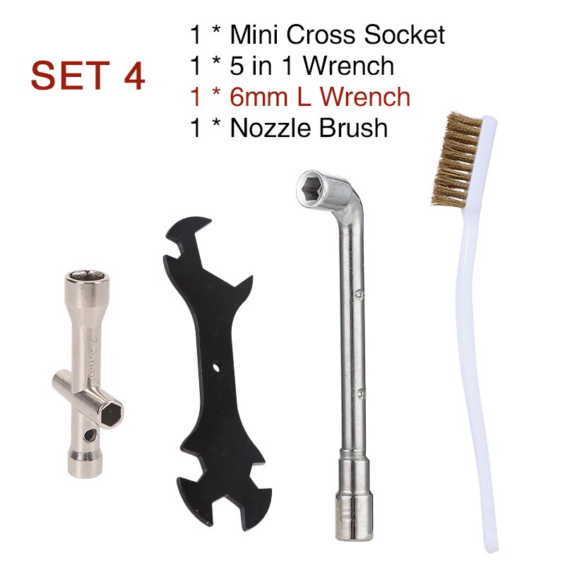 5 IN 1 Cross Wrench Set Nozzle Spanner Socket for 3D Printer Cleaner Tool Nozzles Toothbrush Copper Brush Cleaning Parts Hotbed: SET 4