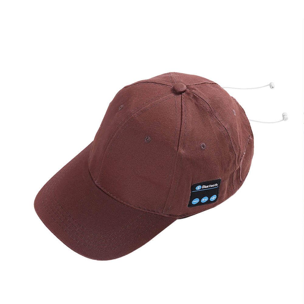 Trådløs bluetooth hat udendørs sport baseball cap hovedtelefoner kalder musik sun cap trådløse hovedtelefoner til løb: Brun