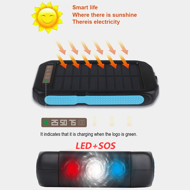 50000Mah Solar Power Bank Waterdicht 2USB Outdoor Emergency Backup Batterij Led Zaklamp Draagbare Oplader Mobiele Power Pack