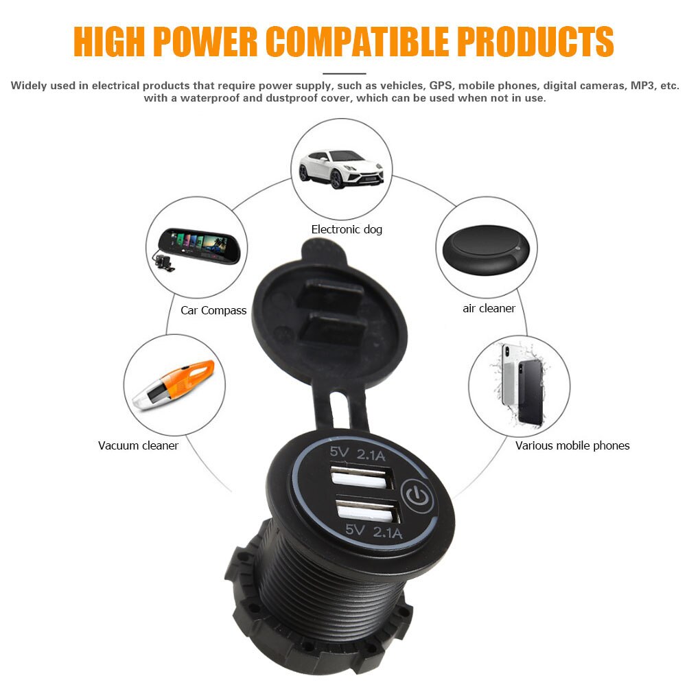 USB Laadstation - 4.2A Dubbele Poort met LED Voltmeter & Touch Schakelaar - 12-24V Input voor Auto Motor Boot