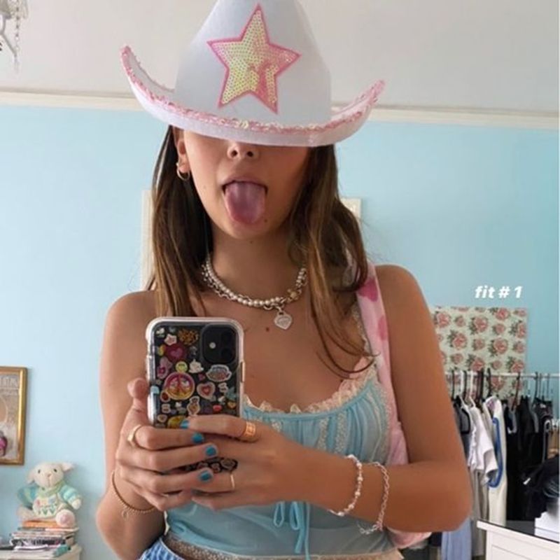 Sombrero de vaquera rosa con ribete, sombrero de vaquero de con de Tiara de corona, sombrero de vaquera de fieltro rosa para accesorios de disfraces