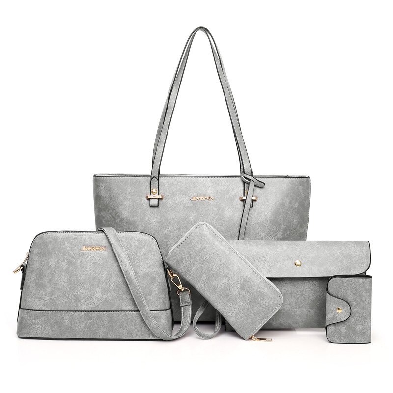 Stijl Vrouwen Tas Mode Retro Lederen Tas Vijf Delige Set Europese En Amerikaanse Draagbare Schoudertas Een stuk Haar: Light Gray