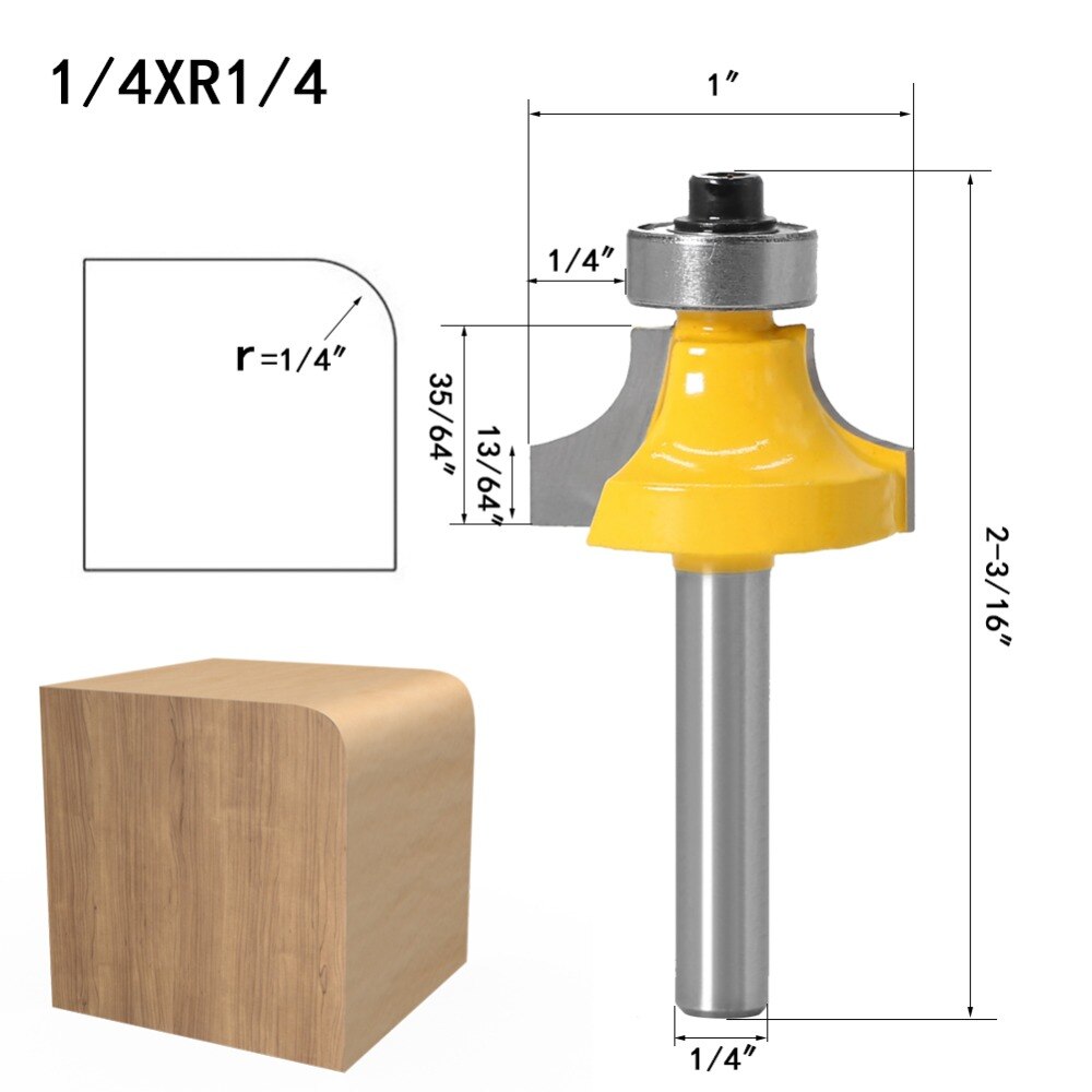 4 Stuks 6.35Mm 6Mm Schacht Hoek Ronde Over Rand Hout Router Bit 2 Fluit Hoek Ronde Cove Box bit Houtbewerking Tenon Cutter Tool: 6.35m shank NO3