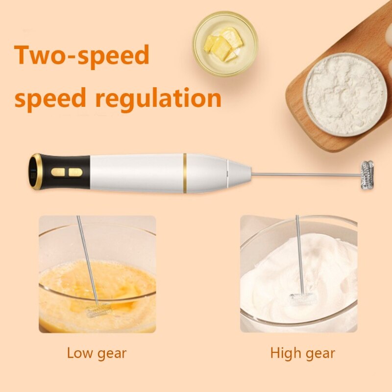 Practical Electric Hand-held Milk Frother Whisk USB Rechargeable 2 Speed Beverage Coffee Blender Foam Machine Food Blender