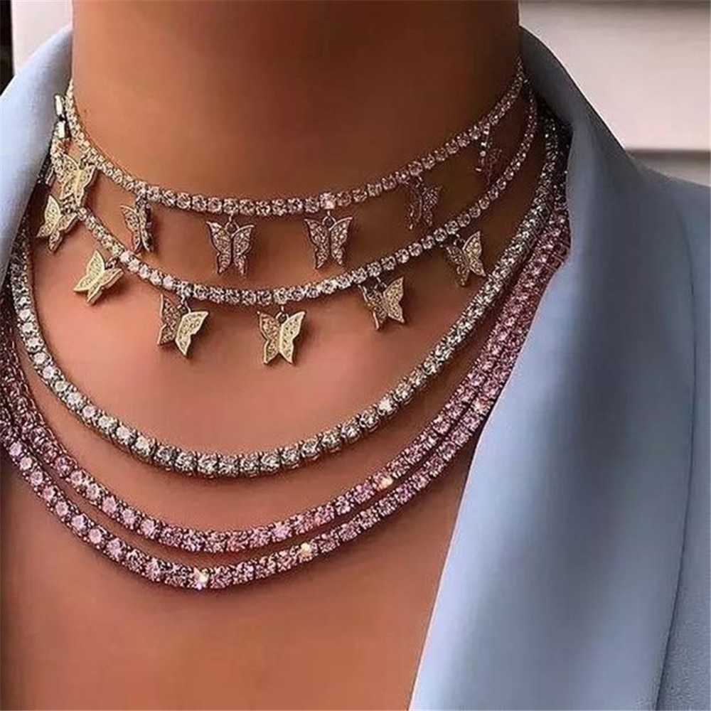 Più di Stile Con Il Cristallo Della Farfalla Geometrica Collane Con Pendente Per Le Donne Boho Dell'annata Di Modo Dei Monili Della Collana Multilivello