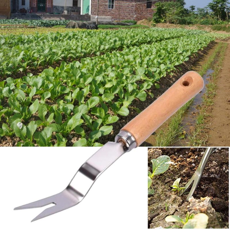 Kevyt puutarha manuaalinen istutus kitkeminen haarukka ruohonpoistoaine puukahva  e7cb