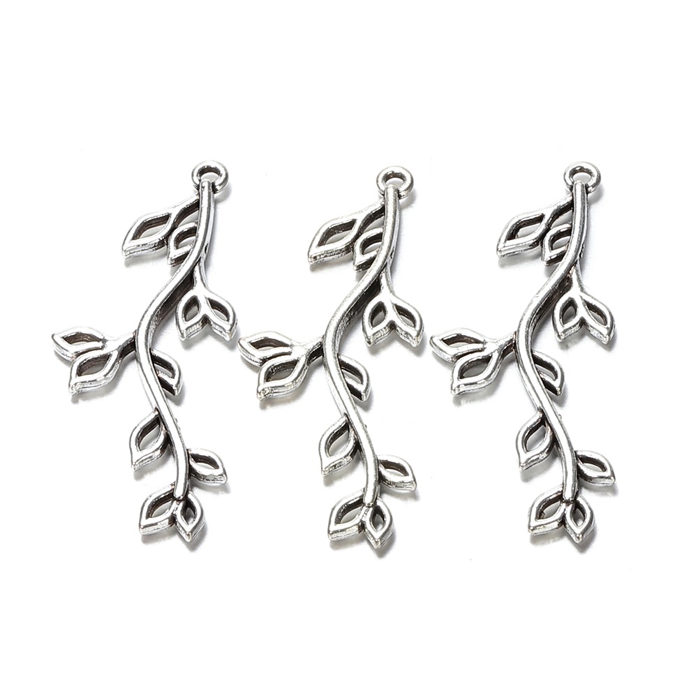 20 piezas colgantes de hojas de rama de árbol, colgantes de Metal DIY para collar, pulsera, manualidades, componentes para hacer joyería, manualidades,