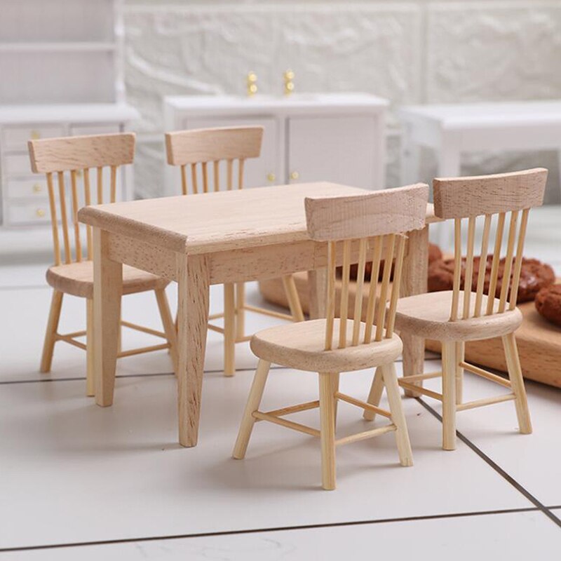 1/12 miniature dukkehus møbler træ spisebord stol simulation legetøj