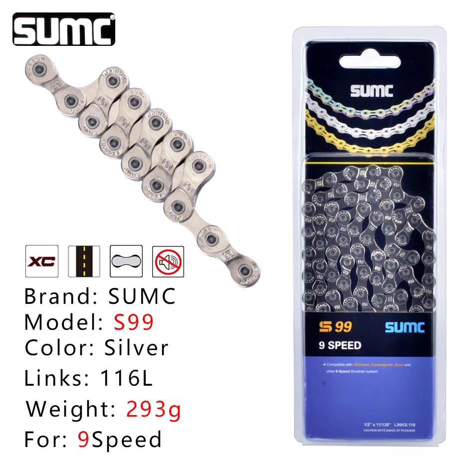 SUMC 9/10/11/12 Speed Bicycle Chain MTB Mountain Road Bike Chain for SHIMANO Campagnolo SRAM Half Hollow Bicycle Chain 116L: black