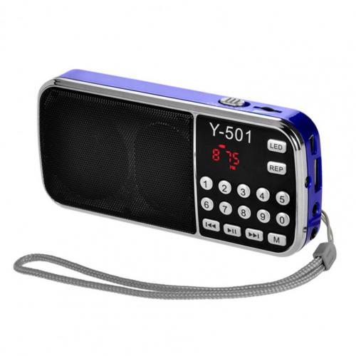 Mini Portable Y-501 FM Radio Digital Support TF Card USB AUX Portable LED Flashlight Audio Music Player Speaker for Mobile Phone: Blue