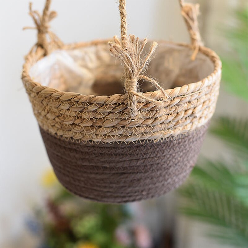 Garden Plant Storage Basket Jute Rope Hanging Planter Woven Indoor Outdoor Flower Holder Macrame Plant Hangers Home Decor