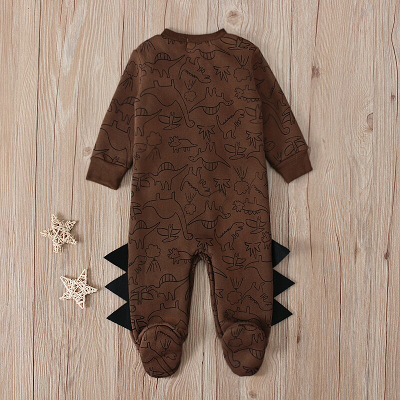 Baby Winter Betaalde Jumpsuit, Cartoon Dinosaurus Lange Mouwen Footies Footies Met Knoppen Voor Peuter Jongens, 2 Kleuren