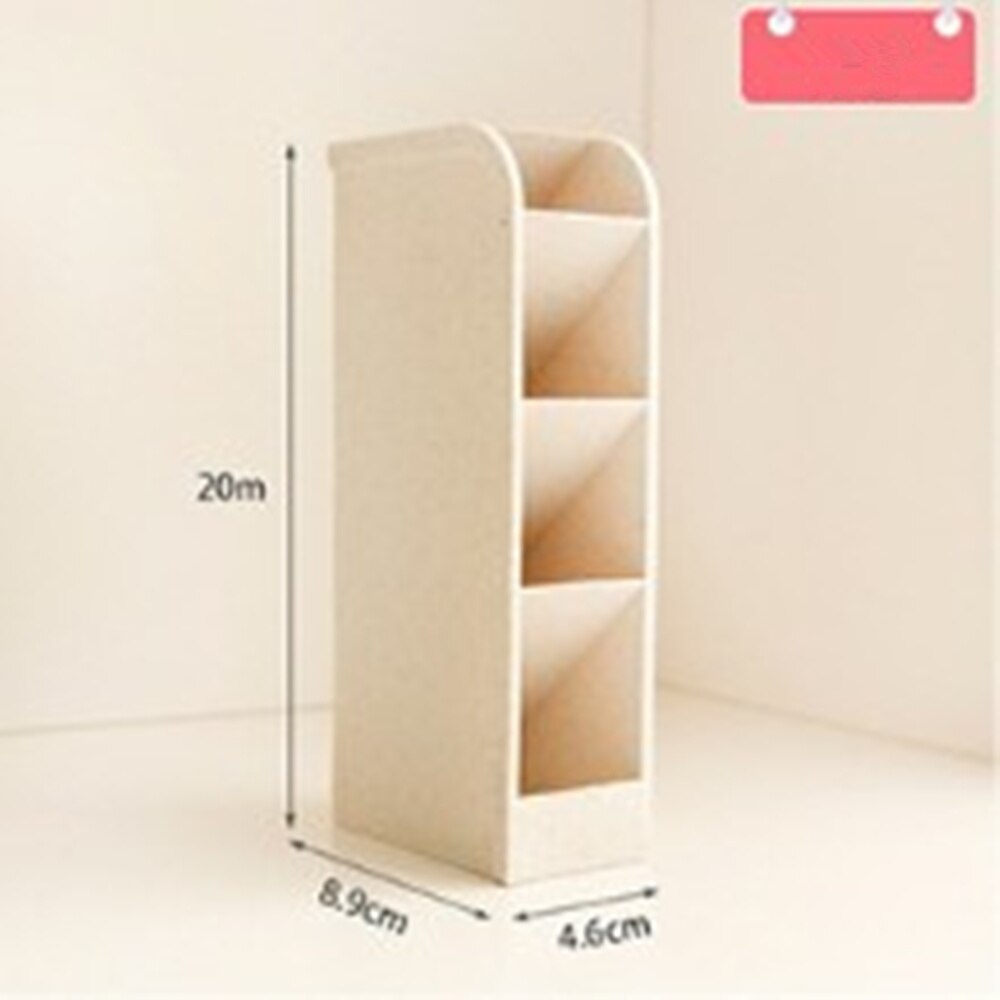Multi-function 4 Grid Desktop Pen Holder Office School Storage Case Can Stand Rectangular Finishing Box: Beige