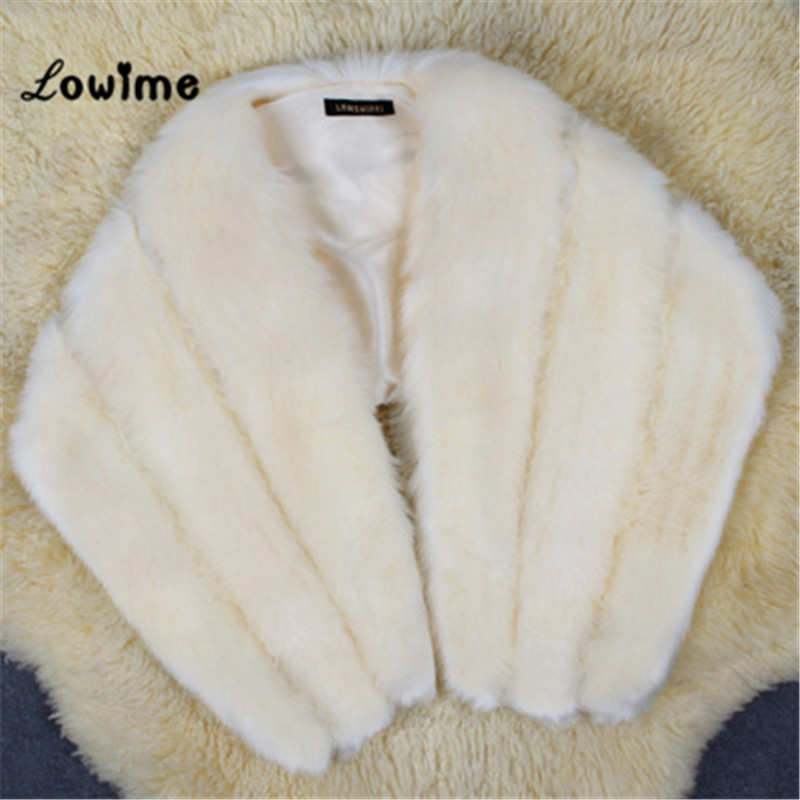 Multi Farbe Auf Lagerbier Bolero Frauen Faux Fell Hochzeit Jacke Günstige Pelz Schal Braut zucken Kap Mariage Winter Braut Mantel Neue: Elfenbein