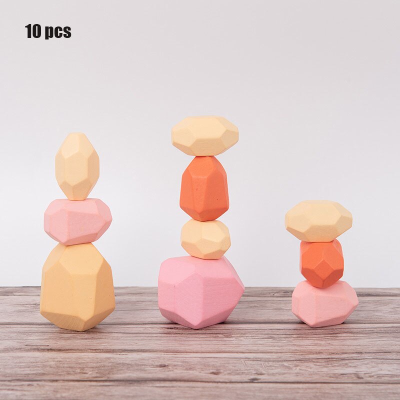 Colored Stone Jenga Building Educational Block Children's Wooden Toy Nordic Style Stacking Game Rainbow Wooden Toy: 2-Bagged 10pcs