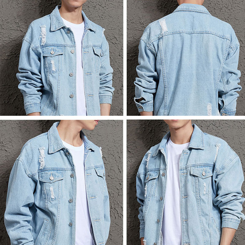 Mode Denim Jas Mannen Brak Gat Lente Paar Losse Koreaanse Jeans Jacket Vintage Casual Japanse Single-Breasted Mannelijke Jassen