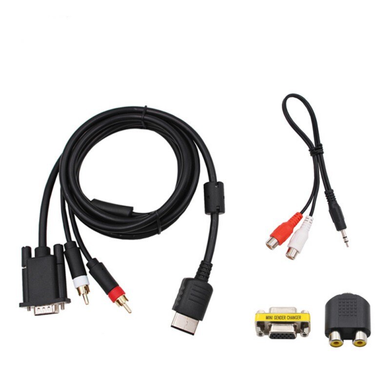 1.8m Vga For Sega Dc Dreamcast Cable For Vga Monitor And Audio Rca + 3.5mm To 2-male Rca Adapter nickel plated connector plugs: Default Title