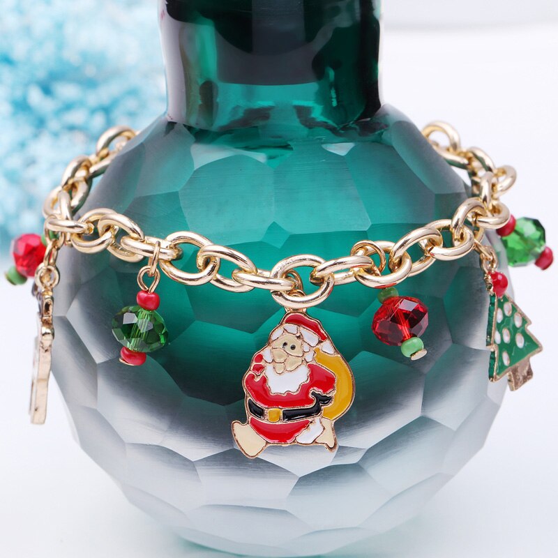 1Pc Mode Vrouwen Meisjes Ronde Armbanden Gouden Kettingen Bedelarmband Sieraden Kerstman Bomen Kerstcadeau Accessoires