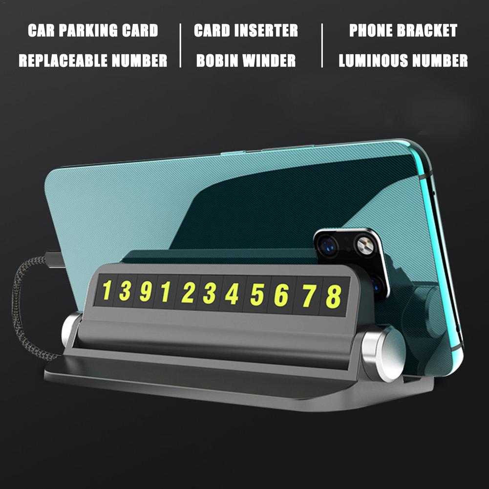 6 In 1 Lichtgevende Auto Parking Nummerplaat Auto Tijdelijke Parkeerkaart Sticker Auto Tijdelijke Stop Teken Telefoon Houder Card inserter
