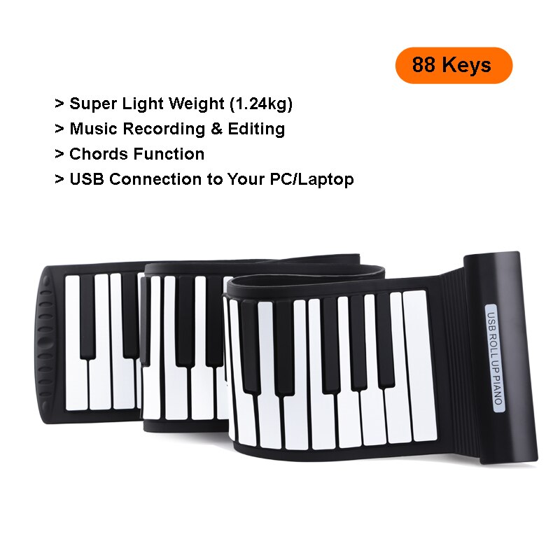 Oprolbare piano 88 toetsen karaoke siliconen elektronisch keyboard zonder luidspreker