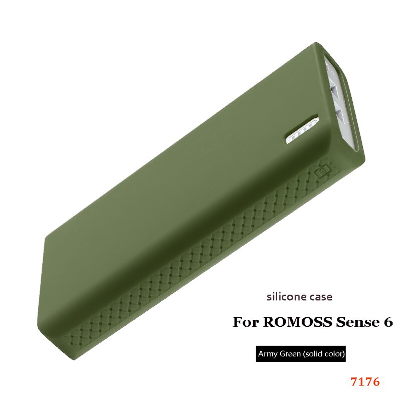 Siliconen Case Voor Romoss Sense 6 Power Bank Zachte Siliconen Anti-Collision Anti-Slip Cover Romoss Sense 6 case Waterdicht: Army Green