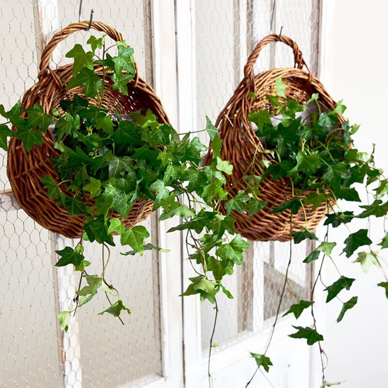 ASSR 2 stuks geweven opbergmand met handvat en lint, bruiloft bloemenmeisjesmanden, rieten rotan bloemenmand voor huis tuin decor -A1