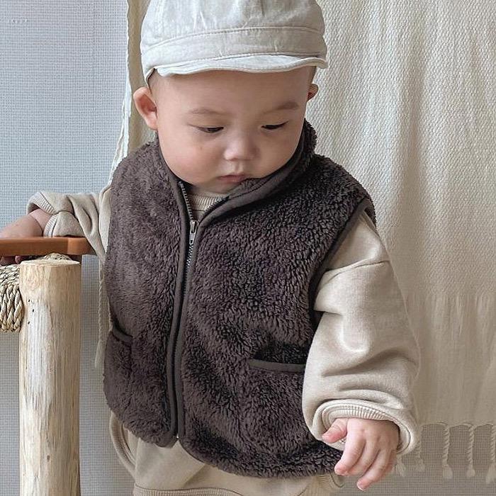 Herfst Winter Baby Dikke Fleece Pluche Vest Meisjes Jongens Mouwloos Vest Bovenkleding Kids Pocket Jasje Baby Meisje Kleding: 7835dark gray / 24M