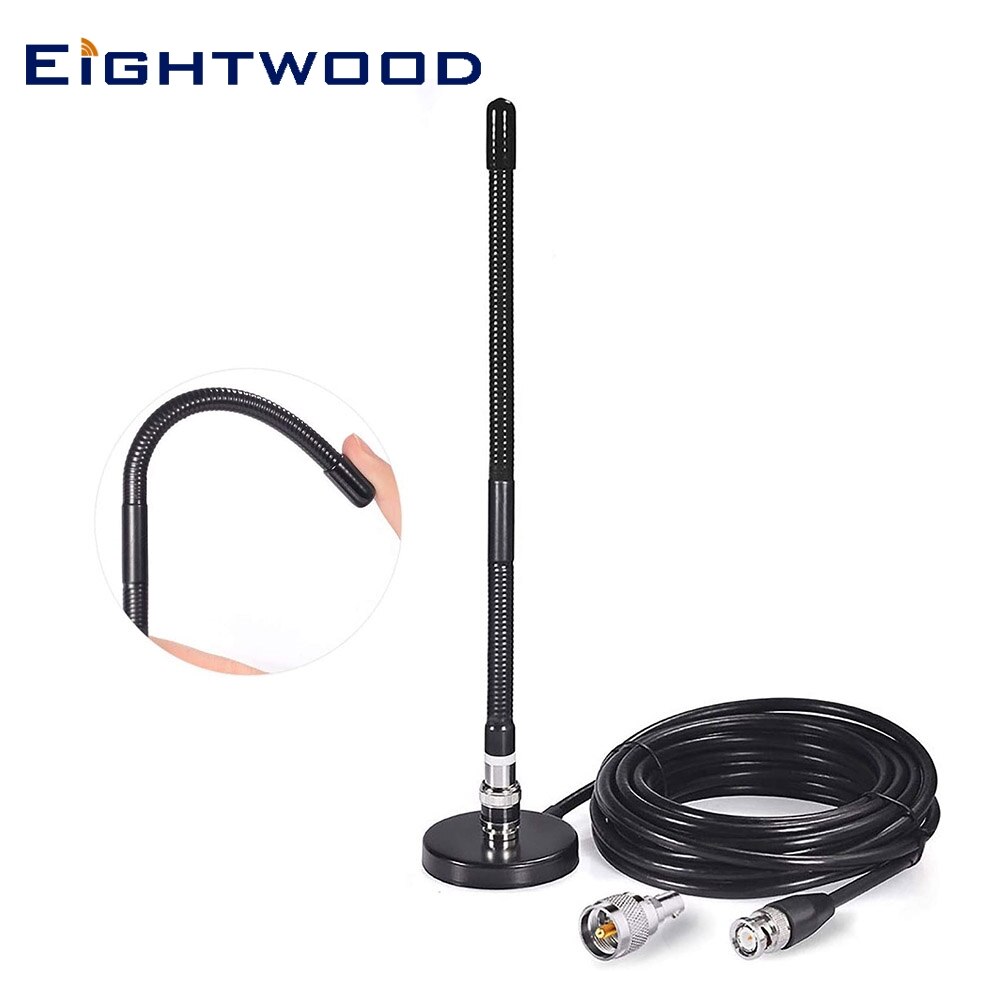 Eightwood 27MHz CB Radio Antenna Soft Whip Magnetic Base Aerial BNC &amp; PL259 Male for Cobra Midland Uniden Maxon President Radio