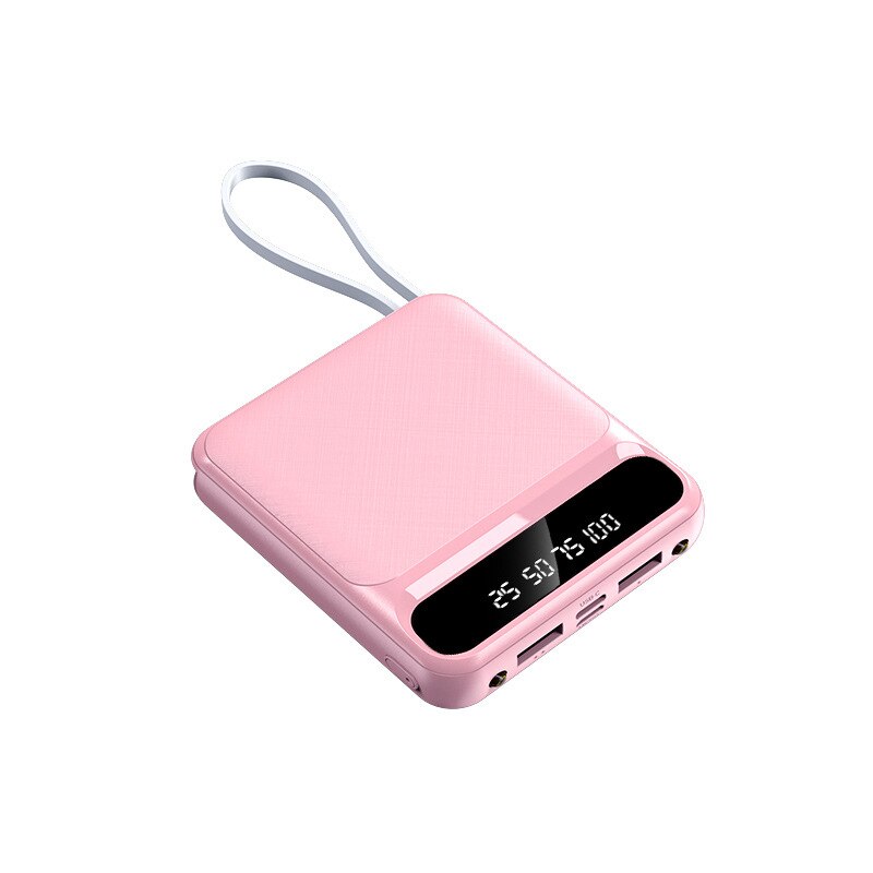 Mini Power Bank 20000Mah Ingebouwde Kabel Voor Android Ios Type-C Adapter Led Zaklamp Met Digitale Display draagbare Powerbank: Pink