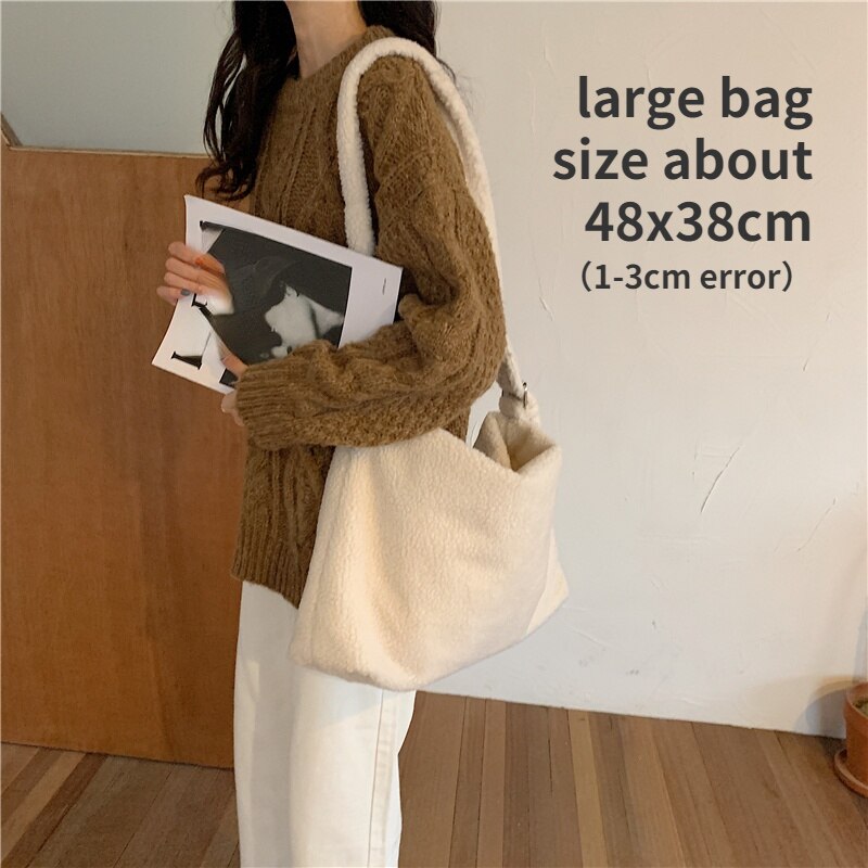 Effen Kleur Zachte Pluizige Pluche Vrouwen Messenger Bags Winter Lam Faux Fur Dames Schoudertas Grote Capaciteit Vrouwelijke Toevallige Tote: Default Title