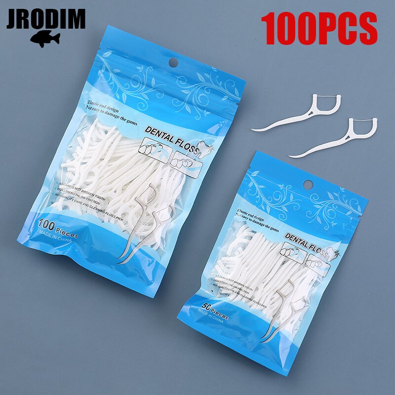JRODIM 100pcs Toothpicks Dental Floss Flosser Picks Teeth Stick Tooth Cleaning Interdental Brush Dental Floss Pick for Cleaning