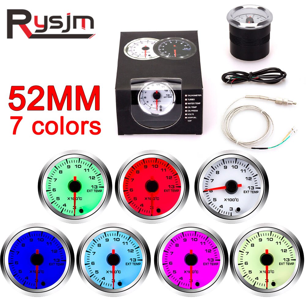52mm 7 Colors Exhaust Temperature Meter Exhaust Gas Temperature Gauge Exhaust Gas Temp Gauge EGT EXT Gauge Car Meter With Sensor